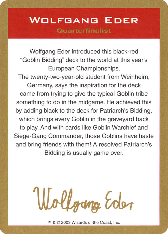 Wolfgang Eder Bio [World Championship Decks 2003] | The CG Realm