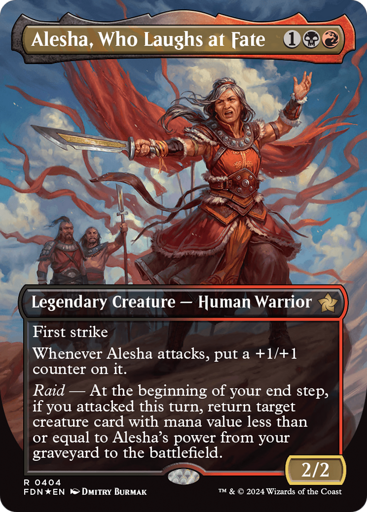 Alesha, Who Laughs at Fate (Borderless) (Mana Foil) [Foundations] | The CG Realm