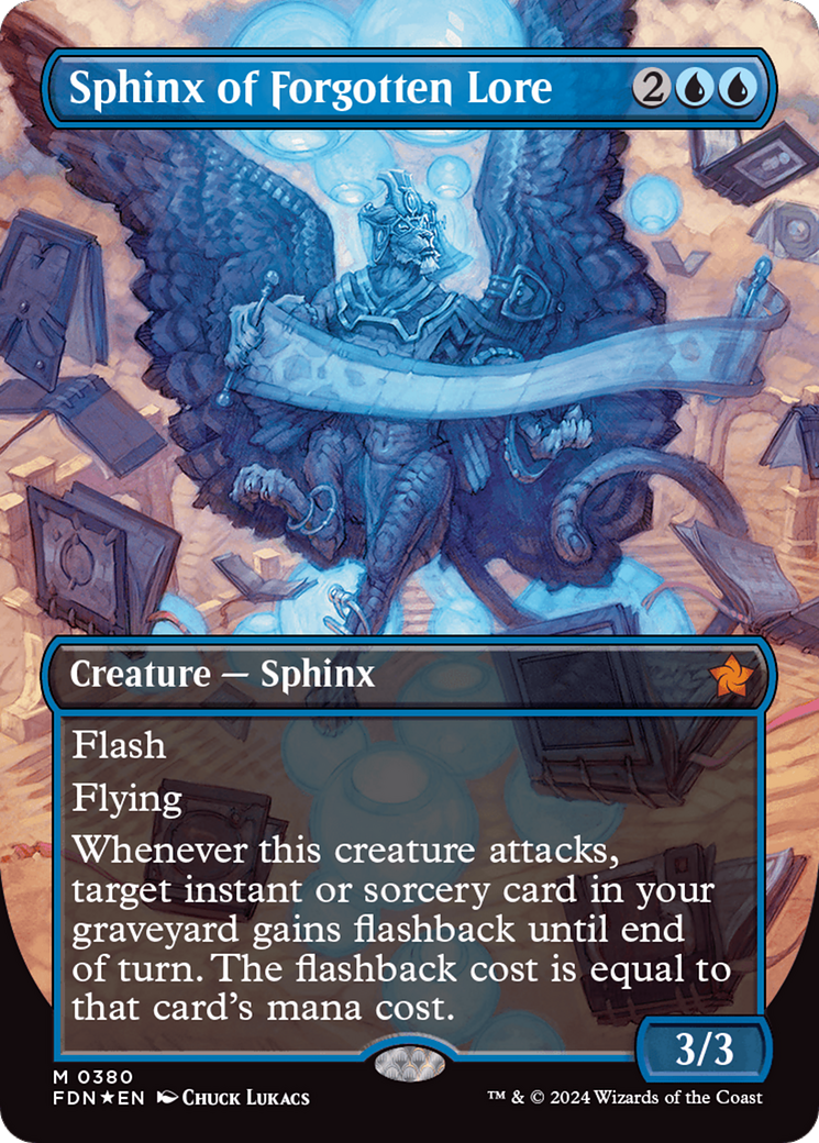 Sphinx of Forgotten Lore (Borderless) (Mana Foil) [Foundations] | The CG Realm