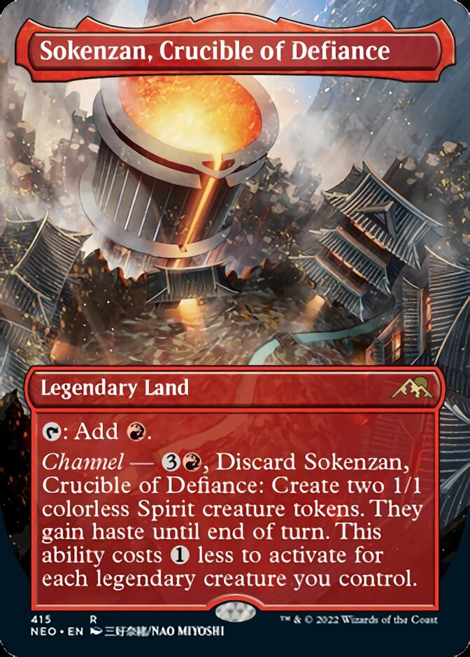 Sokenzan, Crucible of Defiance (Borderless Alternate Art) [Kamigawa: Neon Dynasty] | The CG Realm