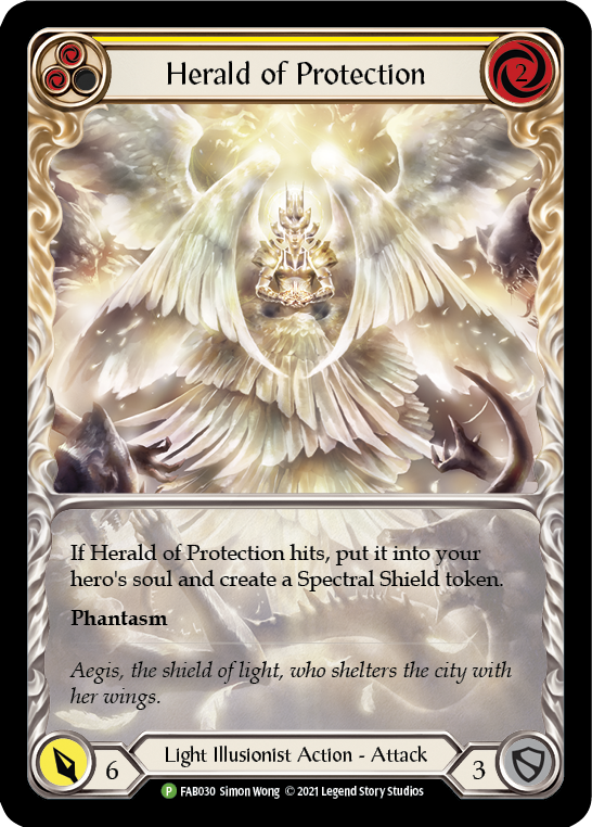 Herald of Protection (Yellow Extended Art) [FAB030] (Promo)  Rainbow Foil | The CG Realm