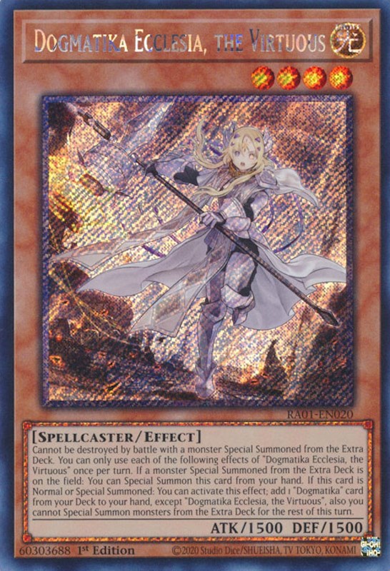 Dogmatika Ecclesia, the Virtuous [RA01-EN020] Platinum Secret Rare | The CG Realm