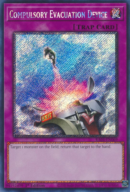 Compulsory Evacuation Device [RA01-EN069] Platinum Secret Rare | The CG Realm