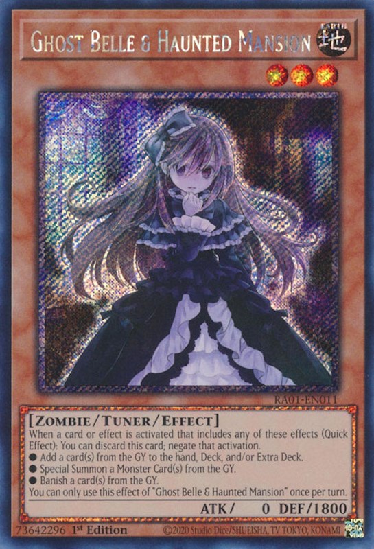 Ghost Belle & Haunted Mansion [RA01-EN011] Platinum Secret Rare | The CG Realm