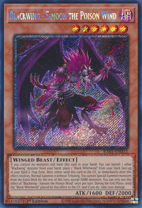 Blackwing - Simoon the Poison Wind [RA01-EN012] Platinum Secret Rare | The CG Realm