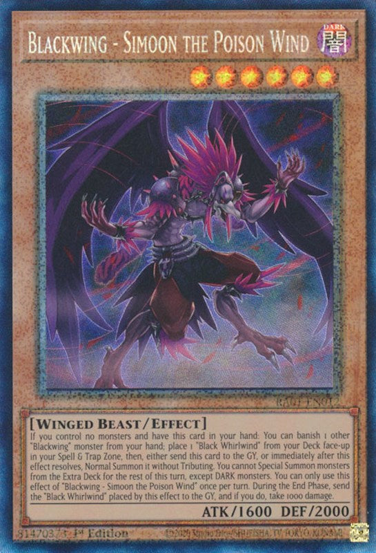 Blackwing - Simoon the Poison Wind [RA01-EN012] Prismatic Collector's Rare | The CG Realm