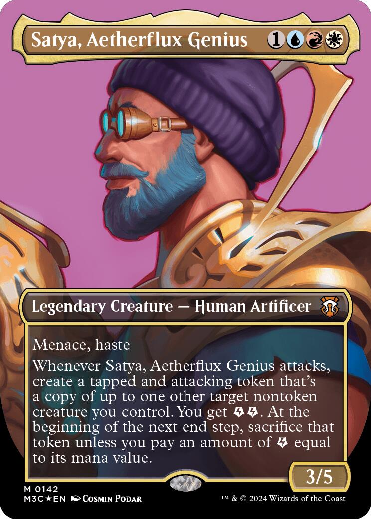 Satya, Aetherflux Genius (Borderless) (Ripple Foil) [Modern Horizons 3 Commander] | The CG Realm