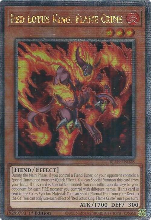 Red Lotus King, Flame Crime (Quarter Century Secret Rare) [BLTR-EN028] Quarter Century Secret Rare | The CG Realm