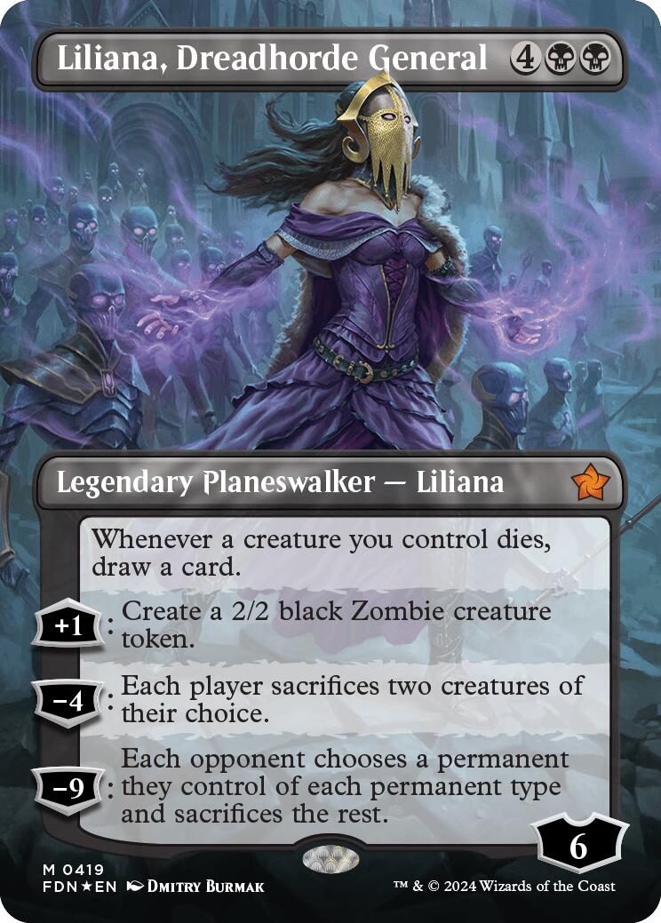 Liliana, Dreadhorde General (Borderless) (Mana Foil) [Foundations] | The CG Realm