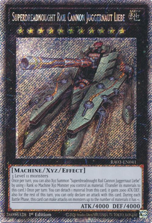 Superdreadnought Rail Cannon Juggernaut Liebe (Platinum Secret Rare) [RA03-EN041] Platinum Secret Rare | The CG Realm