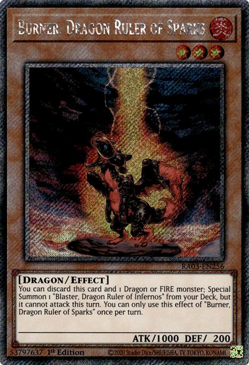 Burner, Dragon Ruler of Sparks (Platinum Secret Rare) [RA03-EN256] Platinum Secret Rare | The CG Realm