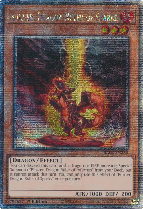 Burner, Dragon Ruler of Sparks (Quarter Century Secret Rare) [RA03-EN256] Quarter Century Secret Rare | The CG Realm