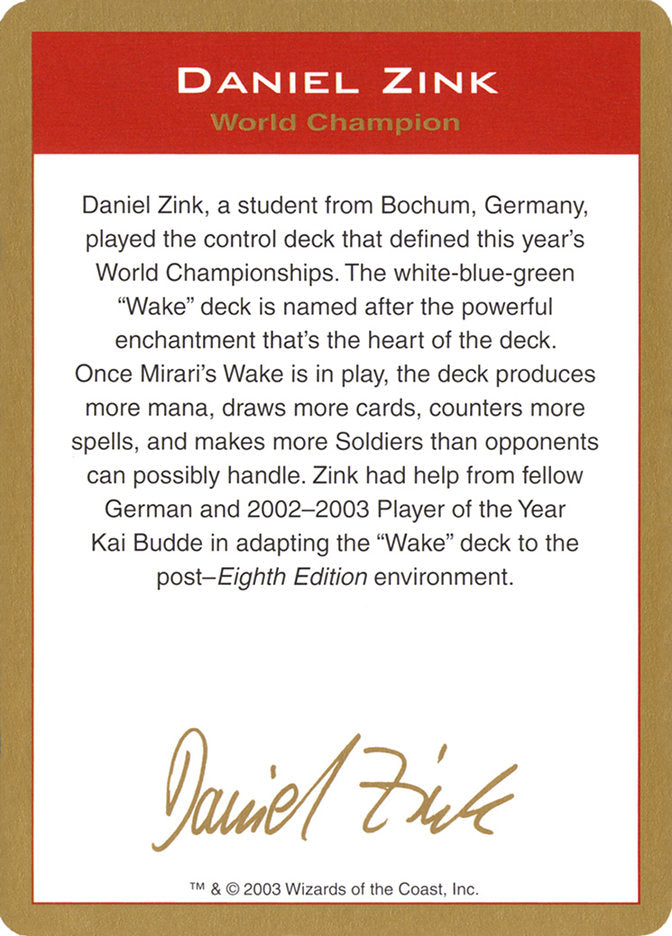 Daniel Zink Bio [World Championship Decks 2003] | The CG Realm