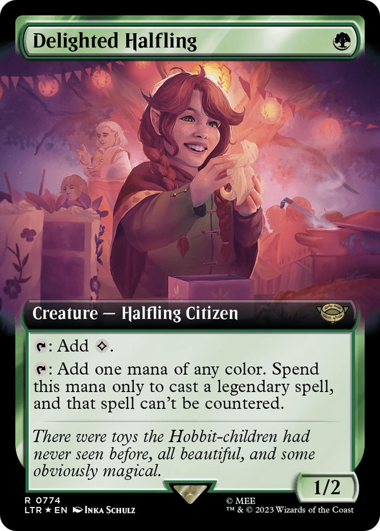 Delighted Halfling (Extended Art) (Surge Foil) [The Lord of the Rings: Tales of Middle-Earth] | The CG Realm