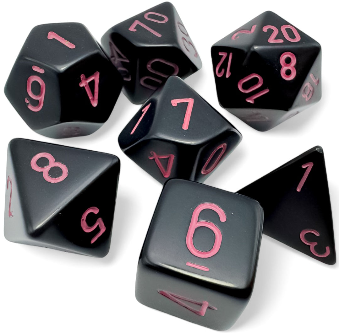 OPAQUE 7-DIE SET POLYHEDRAL BLACK/PINK | The CG Realm