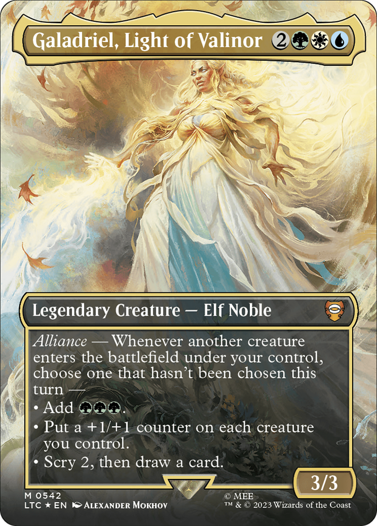 Galadriel, Light of Valinor (Borderless) (Surge Foil) [The Lord of the Rings: Tales of Middle-Earth Commander] | The CG Realm