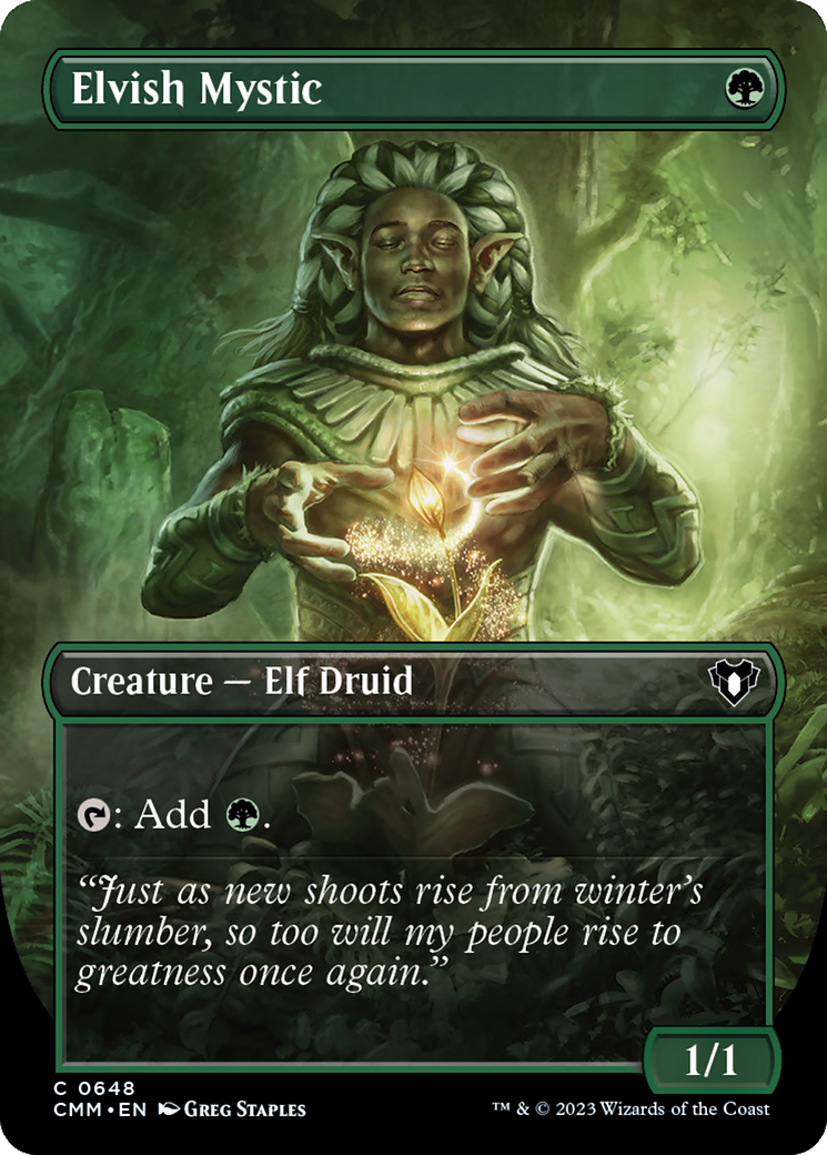 Elvish Mystic (Borderless Alternate Art) [Commander Masters] | The CG Realm