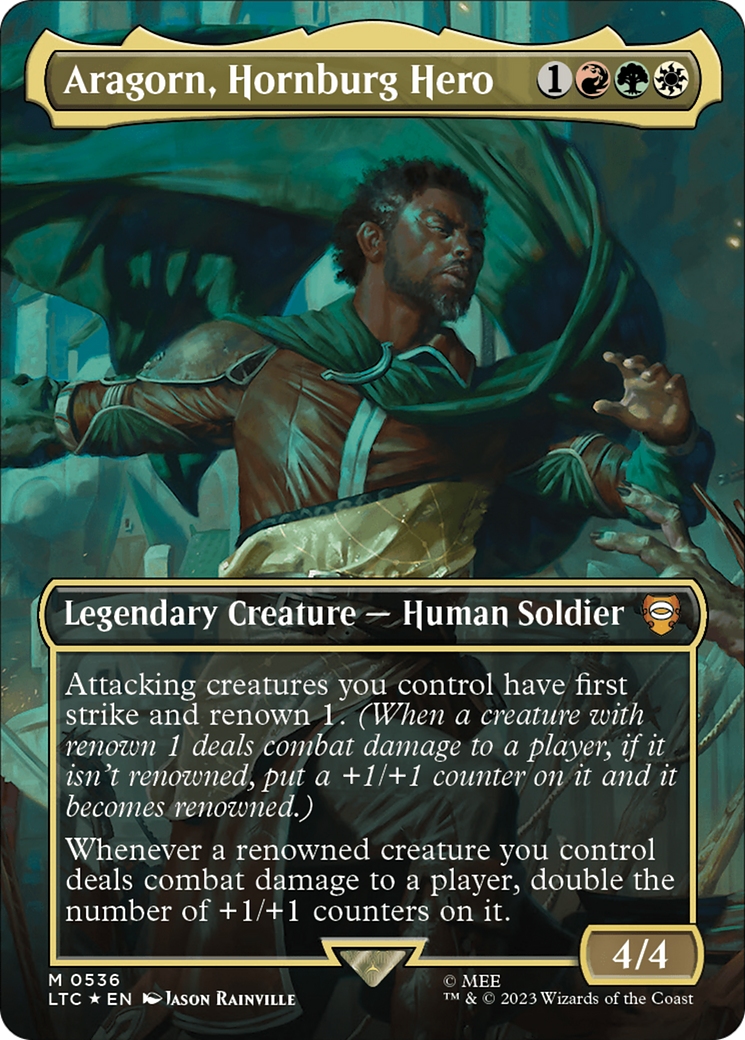 Aragorn, Hornburg Hero (Borderless) (Surge Foil) [The Lord of the Rings: Tales of Middle-Earth Commander] | The CG Realm