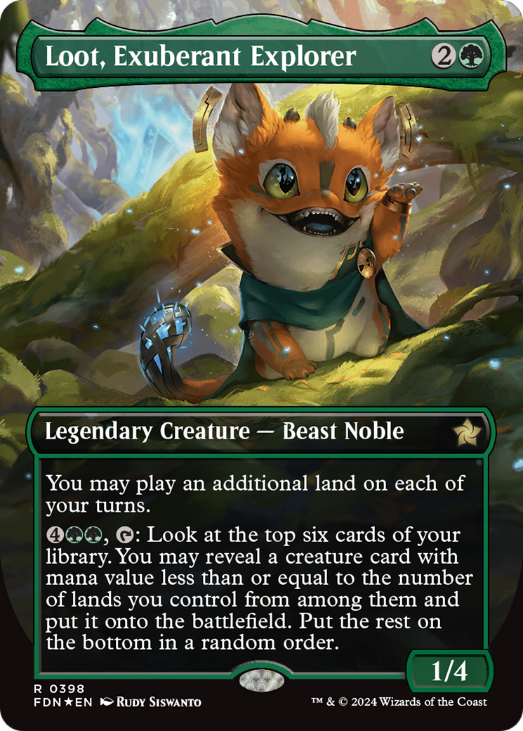 Loot, Exuberant Explorer (Borderless) (Mana Foil) [Foundations] | The CG Realm