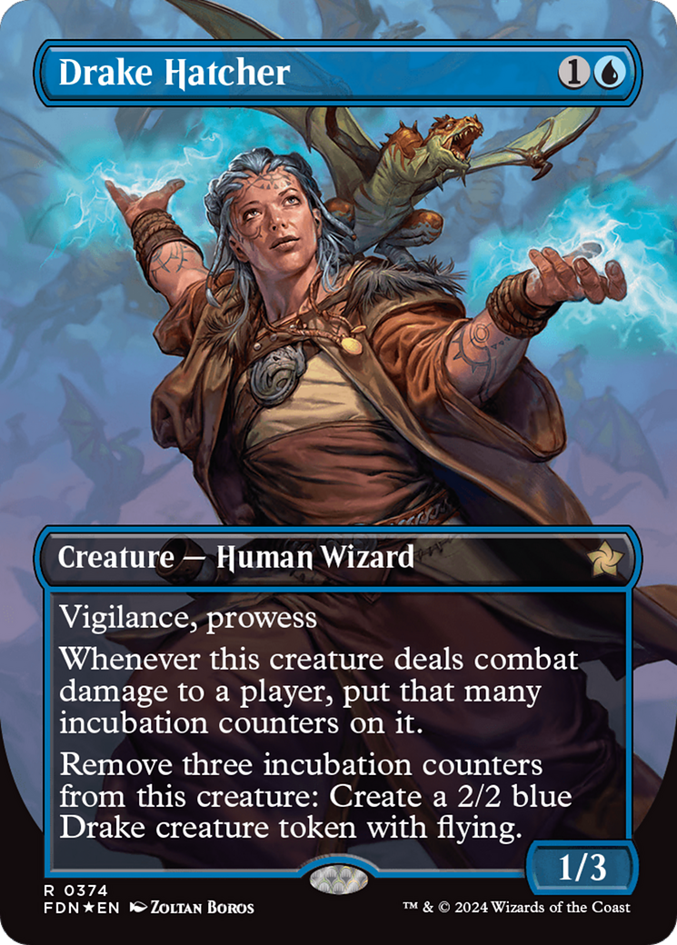 Drake Hatcher (Borderless) (Mana Foil) [Foundations] | The CG Realm