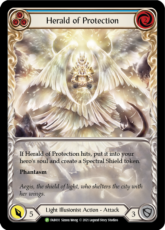 Herald of Protection (Blue Extended Art) [FAB031] (Promo)  Rainbow Foil | The CG Realm