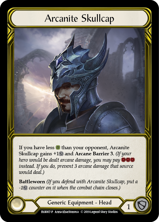 Arcanite Skullcap [FAB007-P] (Promo)  1st Edition Cold Foil - Golden | The CG Realm