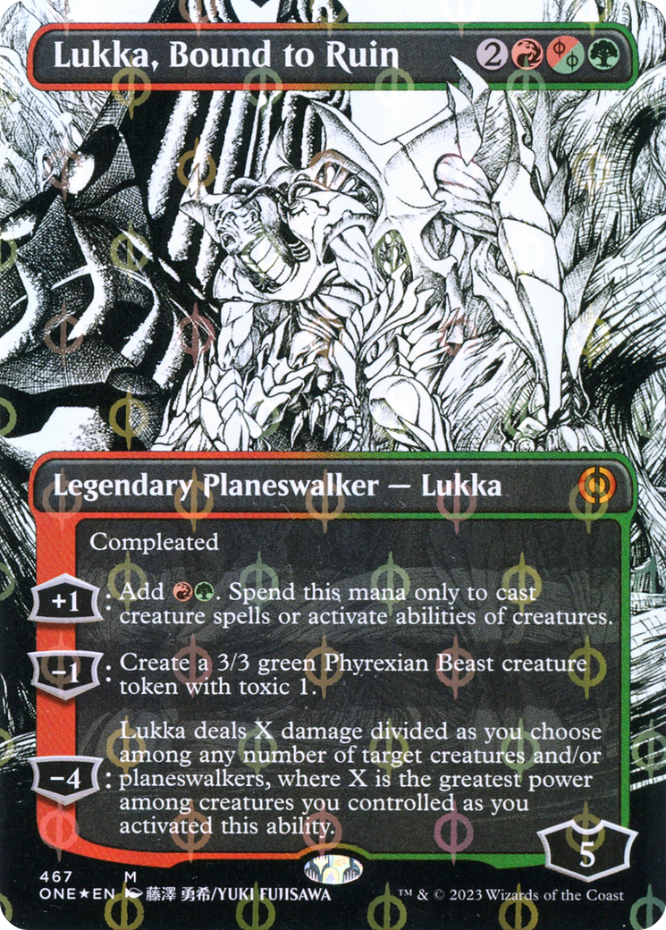 Lukka, Bound to Ruin (Borderless Manga Step-and-Compleat Foil) [Phyrexia: All Will Be One] | The CG Realm