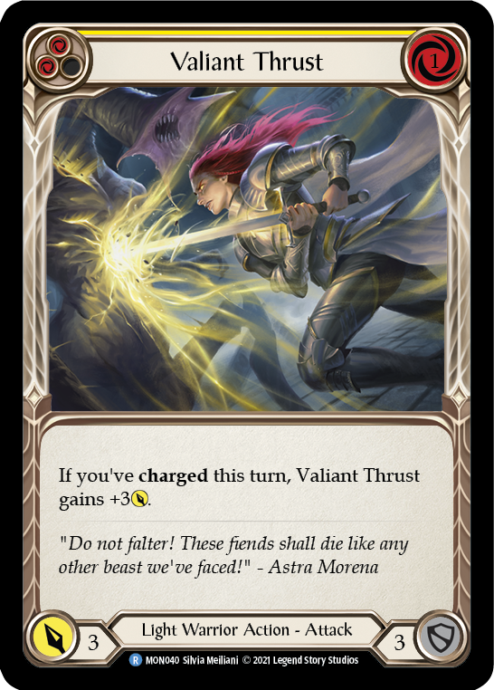 Valiant Thrust (Yellow) [MON040-RF] (Monarch)  1st Edition Rainbow Foil | The CG Realm