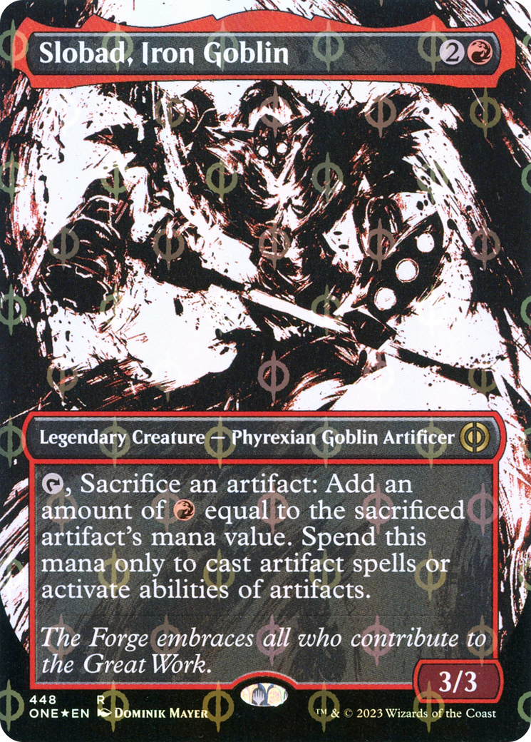 Slobad, Iron Goblin (Borderless Ichor Step-and-Compleat Foil) [Phyrexia: All Will Be One] | The CG Realm