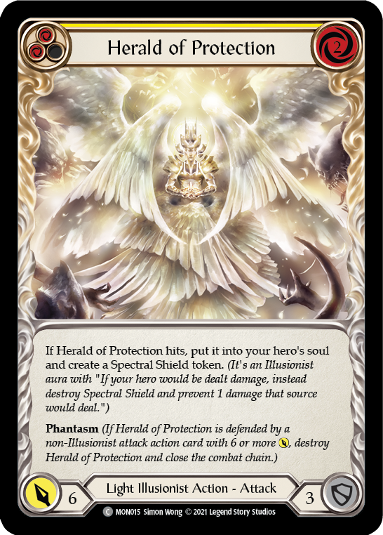 Herald of Protection (Yellow) [MON015-RF] (Monarch)  1st Edition Rainbow Foil | The CG Realm