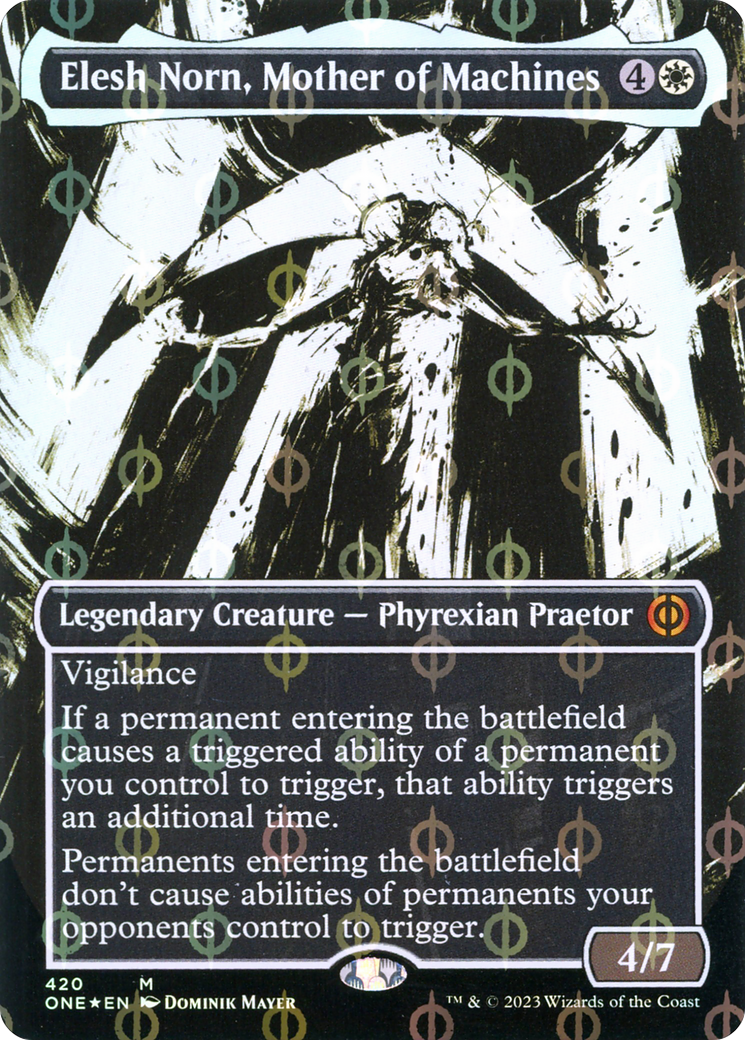 Elesh Norn, Mother of Machines (Borderless Ichor Step-and-Compleat Foil) [Phyrexia: All Will Be One] | The CG Realm