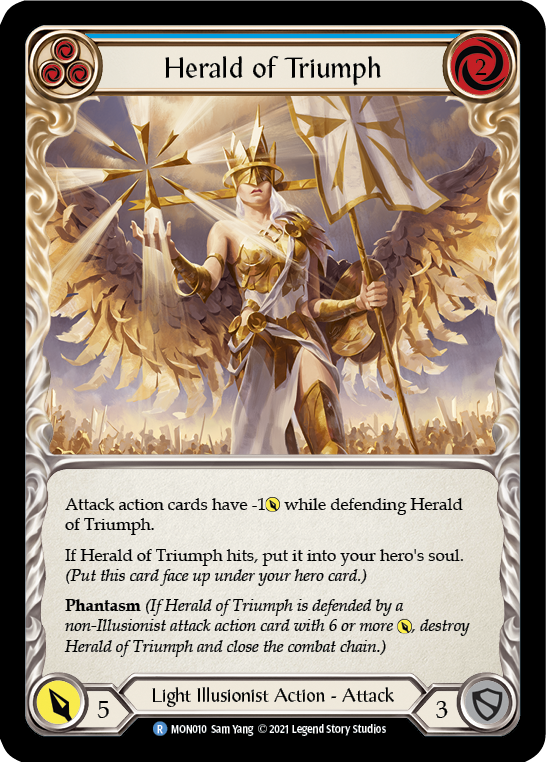 Herald of Triumph (Blue) [MON010-RF] (Monarch)  1st Edition Rainbow Foil | The CG Realm