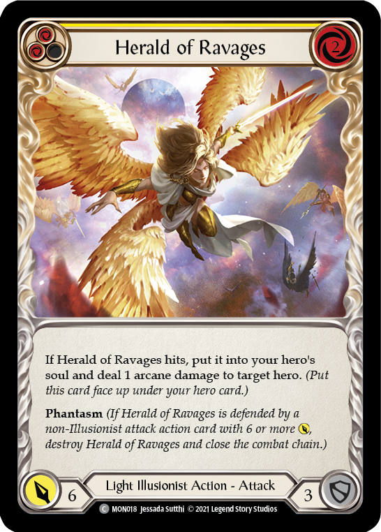 Herald of Ravages (Yellow) [MON018-RF] (Monarch)  1st Edition Rainbow Foil | The CG Realm