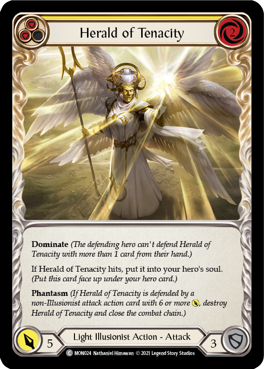 Herald of Tenacity (Yellow) [MON024-RF] (Monarch)  1st Edition Rainbow Foil | The CG Realm