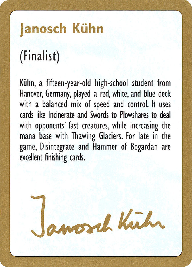 Janosch Kuhn Bio [World Championship Decks 1997] | The CG Realm