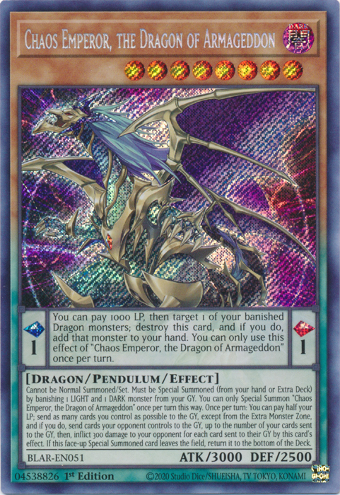 Chaos Emperor, the Dragon of Armageddon [BLAR-EN051] Secret Rare | The CG Realm