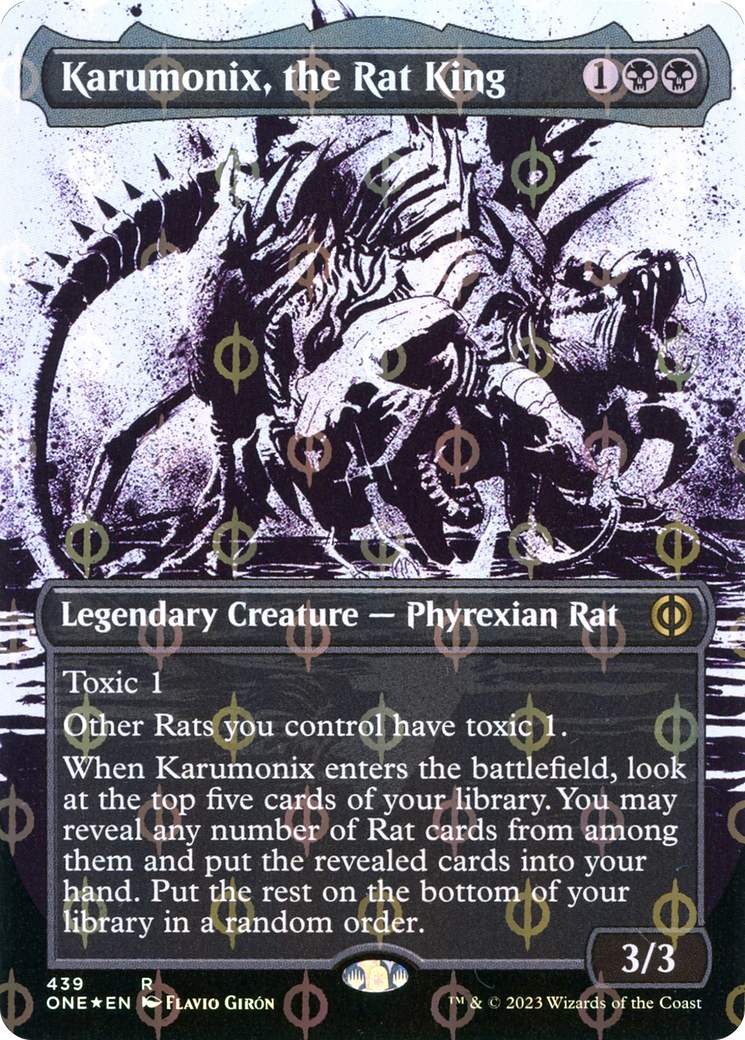 Karumonix, the Rat King (Borderless Ichor Step-and-Compleat Foil) [Phyrexia: All Will Be One] | The CG Realm