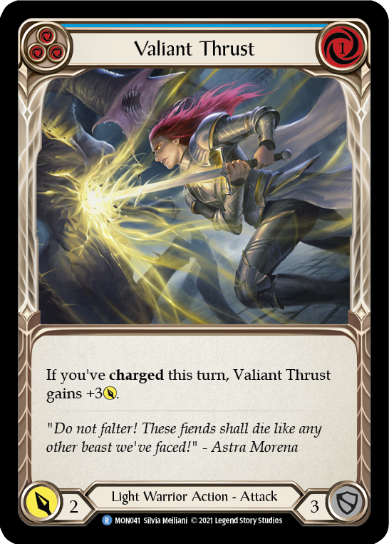 Valiant Thrust (Blue) [MON041-RF] (Monarch)  1st Edition Rainbow Foil | The CG Realm