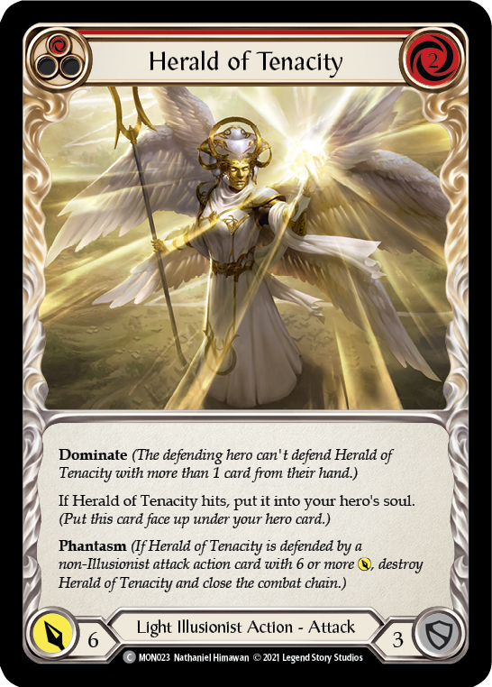 Herald of Tenacity (Red) [MON023-RF] (Monarch)  1st Edition Rainbow Foil | The CG Realm