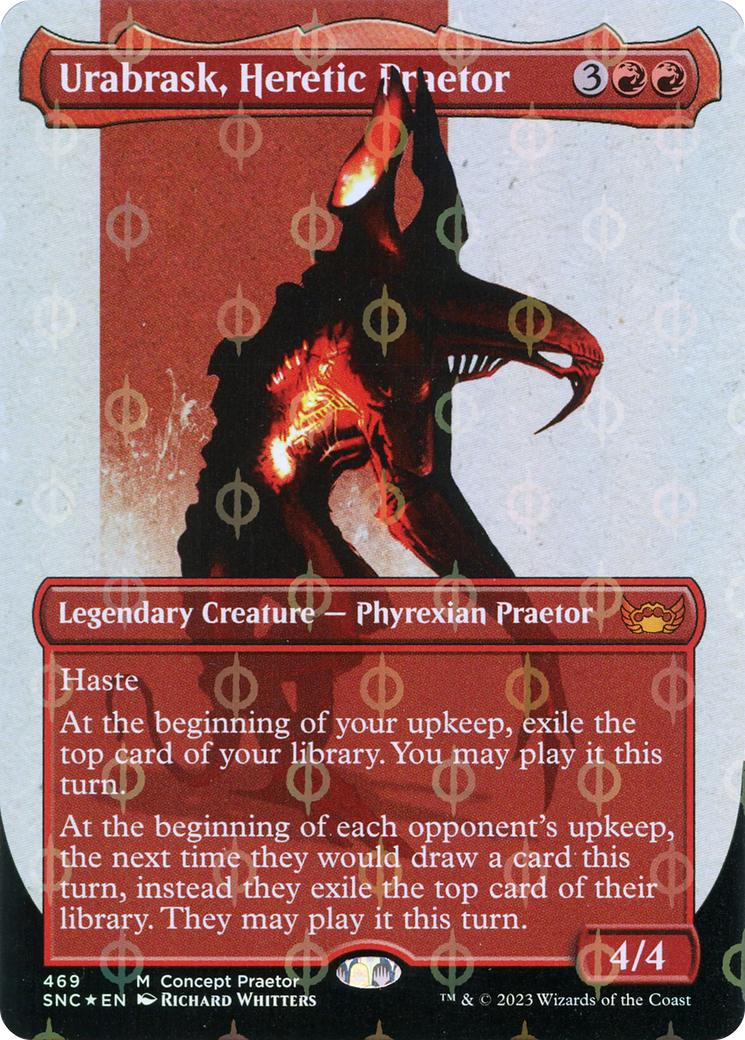 Urabrask, Heretic Praetor (Borderless Concept Praetors Step-and-Compleat Foil) [Phyrexia: All Will Be One] | The CG Realm