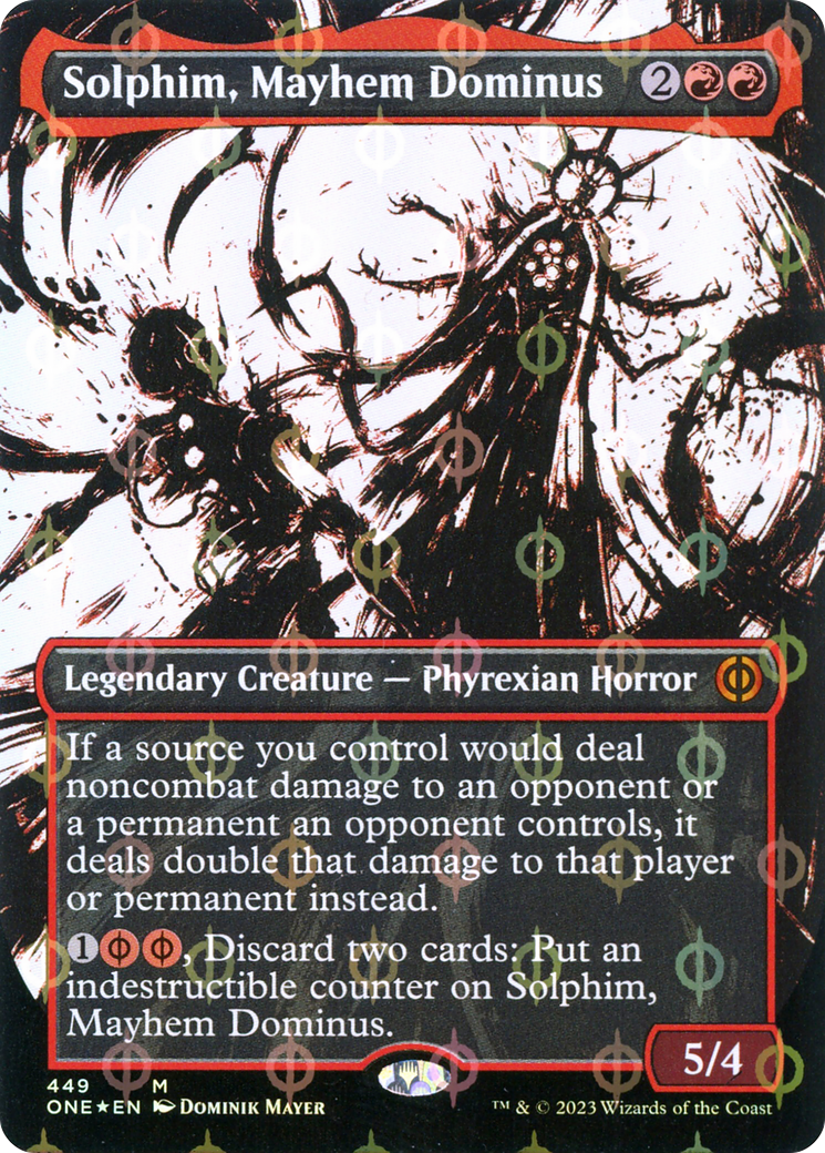 Solphim, Mayhem Dominus (Borderless Ichor Step-and-Compleat Foil) [Phyrexia: All Will Be One] | The CG Realm