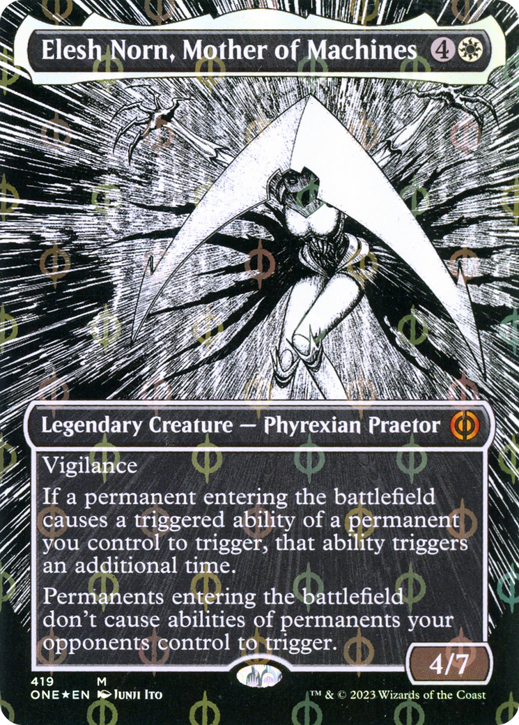 Elesh Norn, Mother of Machines (Borderless Manga Step-and-Compleat Foil) [Phyrexia: All Will Be One] | The CG Realm