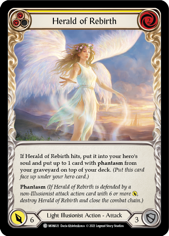 Herald of Rebirth (Yellow) [MON021-RF] (Monarch)  1st Edition Rainbow Foil | The CG Realm