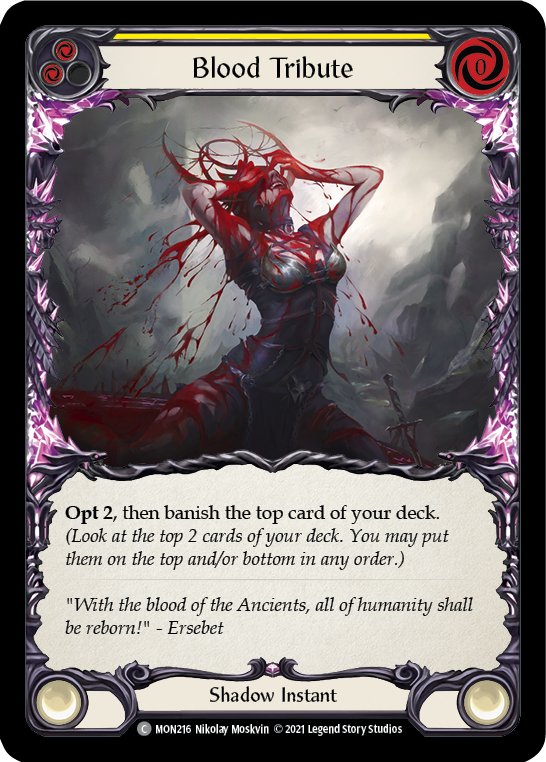 Blood Tribute (Yellow) [MON216-RF] (Monarch)  1st Edition Rainbow Foil | The CG Realm