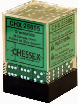 Chessex Opaque Green/White 12mm d6 Dice Block | The CG Realm