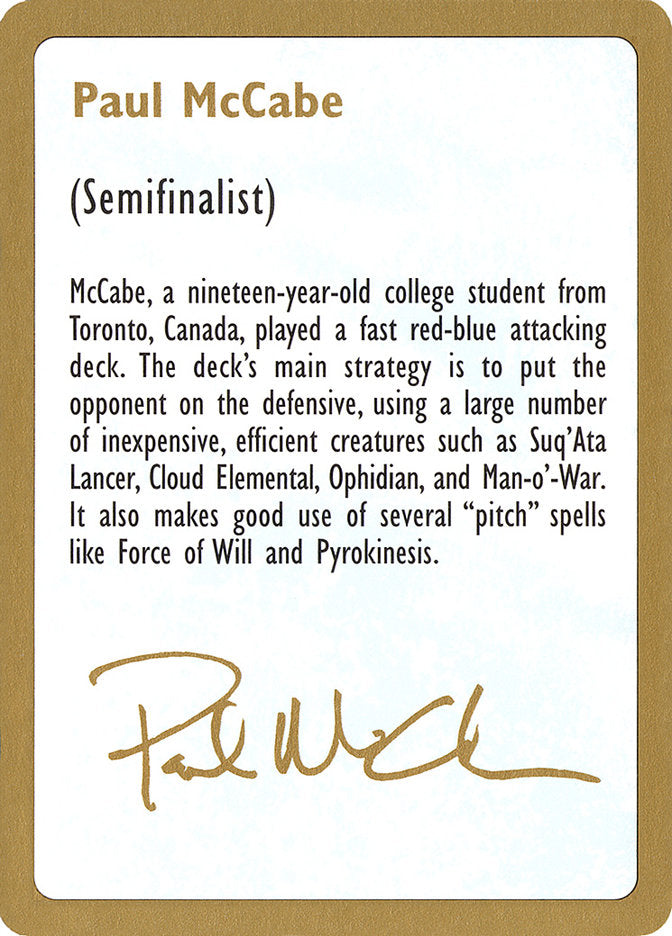 Paul McCabe Bio [World Championship Decks 1997] | The CG Realm