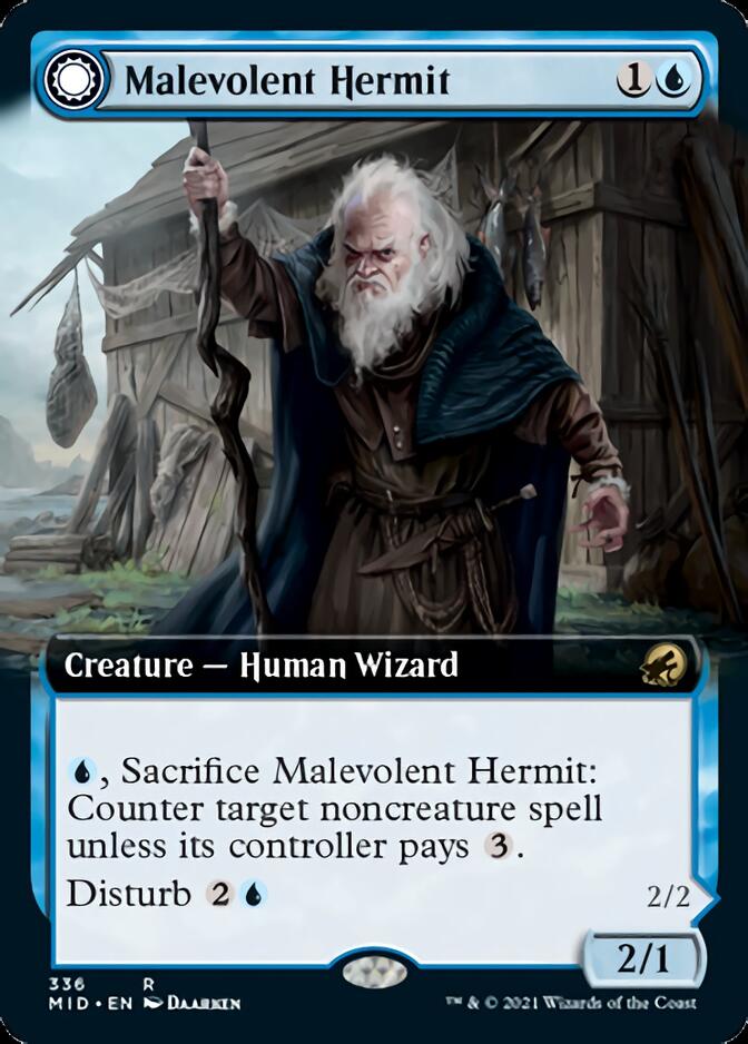 Malevolent Hermit // Benevolent Geist (Extended Art) [Innistrad: Midnight Hunt] | The CG Realm