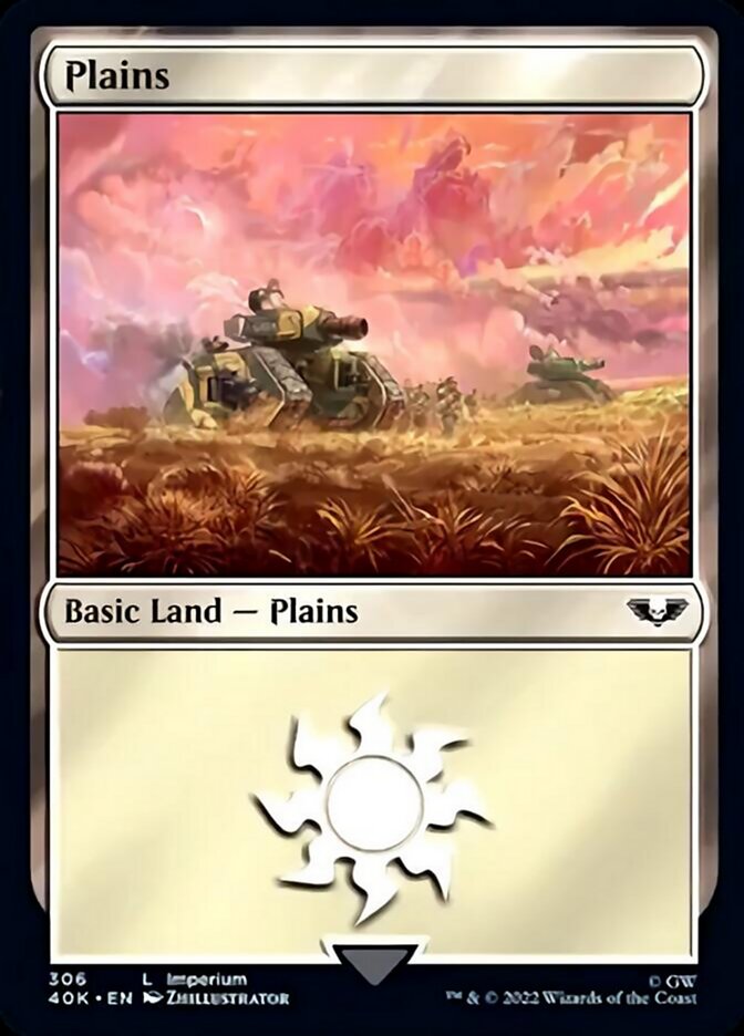 Plains (306) (Surge Foil) [Warhammer 40,000] | The CG Realm