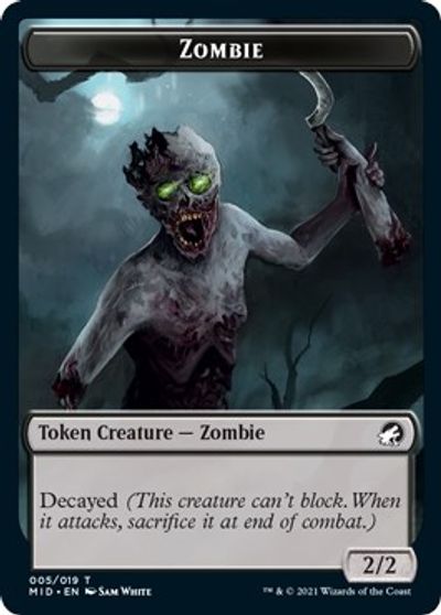 Zombie // Zombie Double-Sided Token (005 MIC/005 MID) [Innistrad: Midnight Hunt Commander Tokens] | The CG Realm