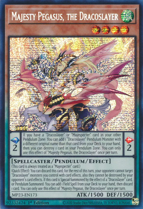 Majesty Pegasus, the Dracoslayer [MP23-EN173] Prismatic Secret Rare | The CG Realm